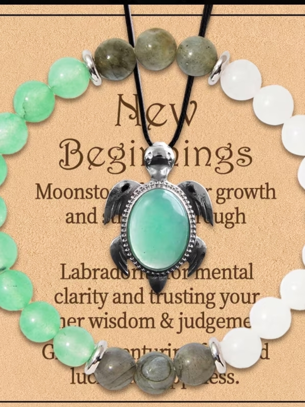 2 Pcs. Silver Turtle Pendant Necklace with Mint Green Stone